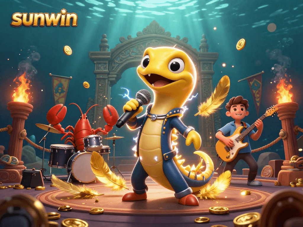 Join the sunwin underwater casino party featuring a DJ electric eel and lively band.
