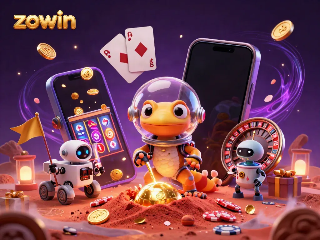 Unleash winning strategies at the vibrant Zowin casino adventure illustrated with Martian excitement.