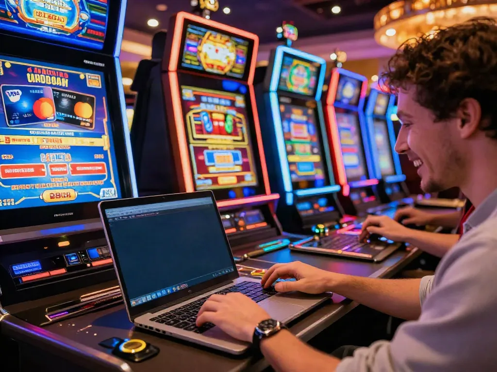 Player enjoying a vibrant casino environment with credit card deposit casinos options on display.