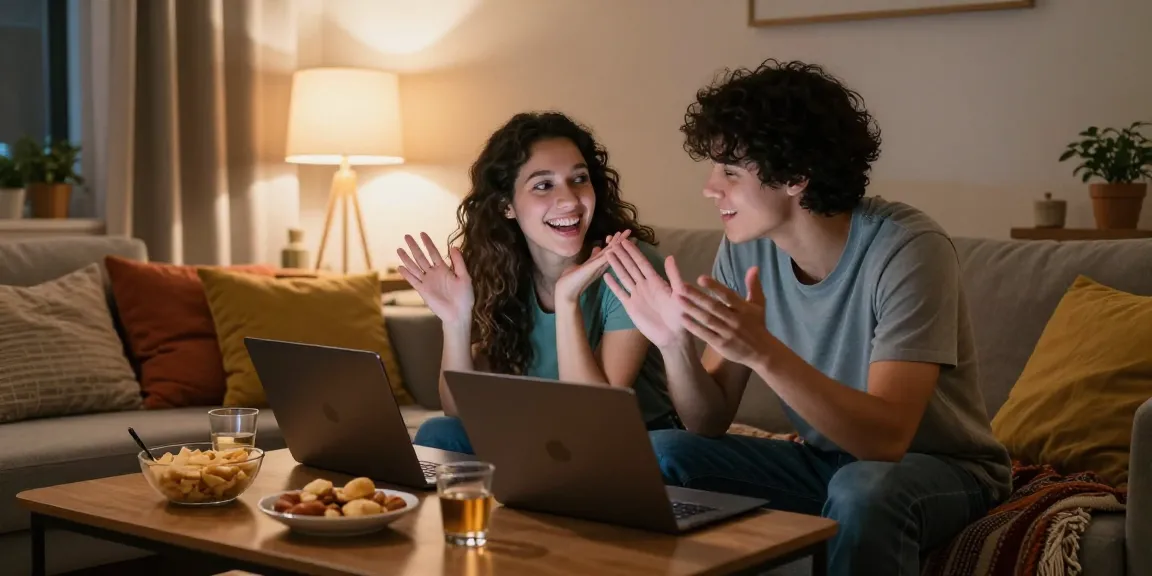 Couple enjoying an engaging ai sex chat in a cozy home environment, showcasing comfort and connection.