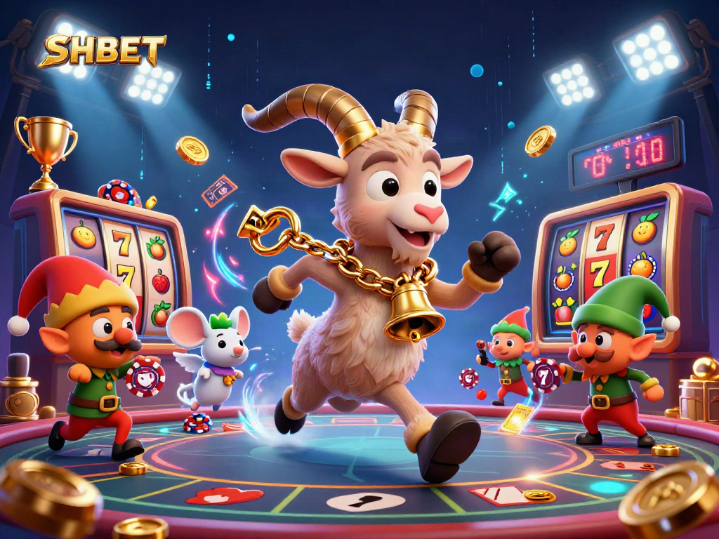 SHBET engages players with vibrant casino action amidst festive chaos by Krampus goat and playful gremlins.