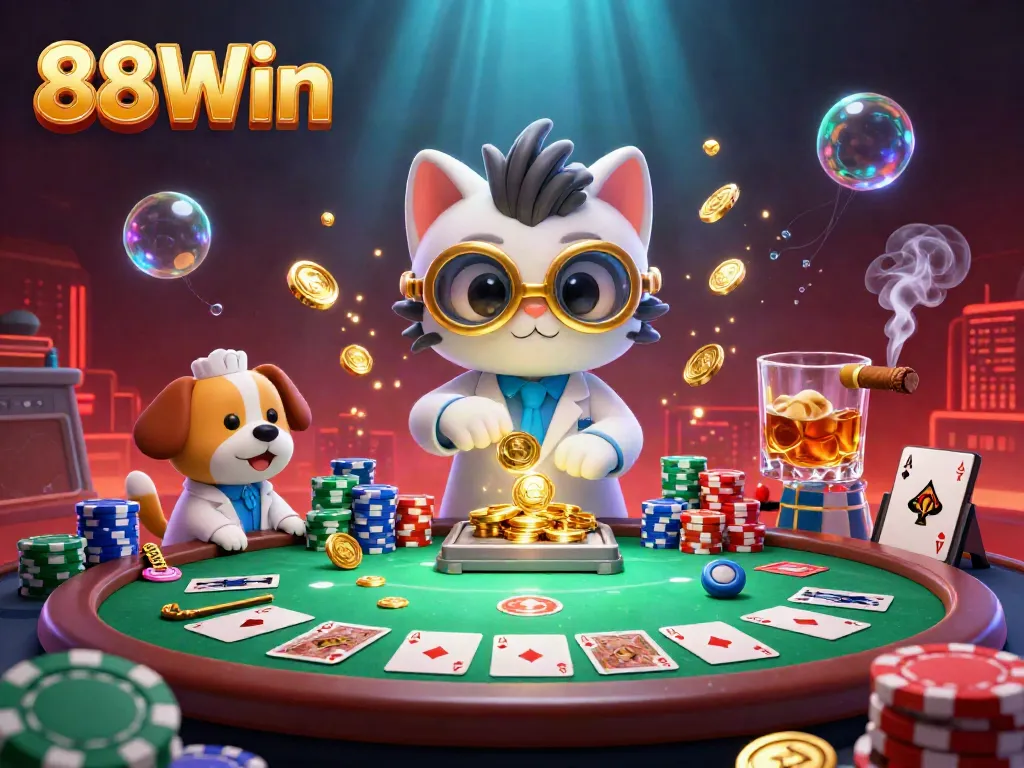 Experience thrilling moments with 88Win at a dynamic poker scene featuring unique characters and rich details.