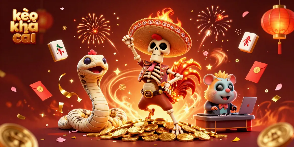 Experience the thrill of kèo nhà cái with vibrant celebration and playful characters in a casino setting.