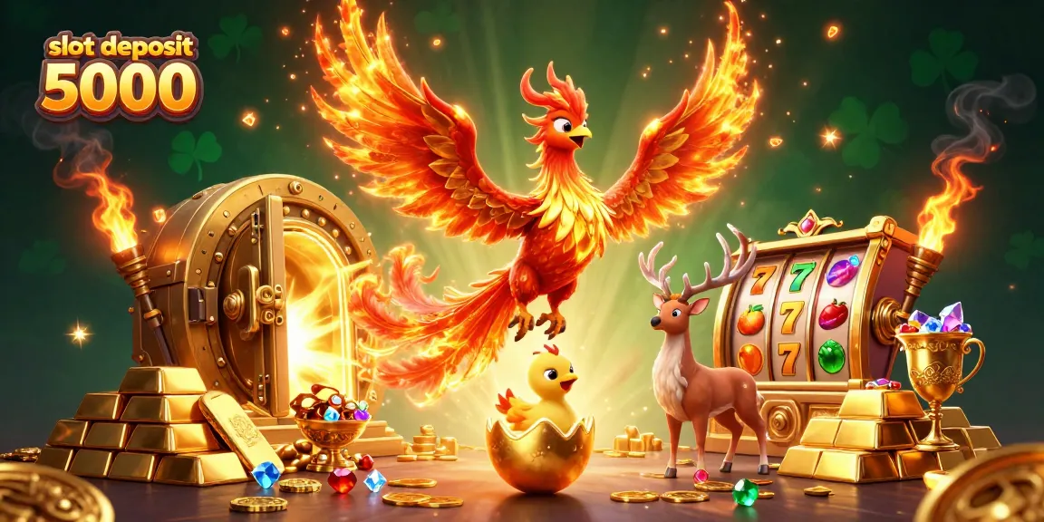 Experience thrilling wins at slot deposit 5000 with a dazzling scene featuring mythical characters and rich casino elements.